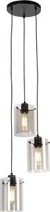 QAZQA - Lampada a sospensione di design I lampada a sospensione I lampada a sospensione nera con vetro fumé a 3 luci - cupola I soggiorno I camera da letto - allungata - LED adatto E27