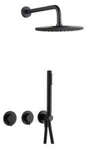 Sistema doccia da incasso BB Rain con termostato e deviatore, doccetta e flessibile + braccio doccia e soffione Rain, nero opaco