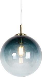 QAZQA - Lampada a sospensione Art Deco I lampada a sospensione in ottone con vetro blu oceano 33 cm - Pallon I soggiorno I camera da letto - sfera I sferica I allungata - LED adatto E27