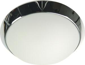 Plafoniera rotonda, vetro opalino opaco, anello decorativo cromato, Ø 25 cm Lampada da ufficio