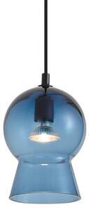 Lampada a sospensione retrò nera con vetro blu per sistema a binario monofase - Iconic Bell