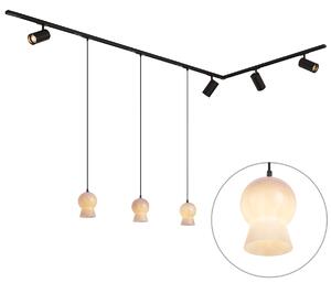 Sistema a binario moderno nero con 4 faretti e 3 lampade a sospensione bianche monofase - Iconic Bell Jeana Luxe