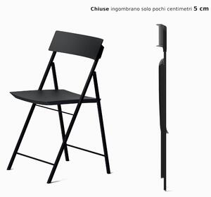 Sedia pieghevole richiudibile LEI con struttura Alluminio verniciata . chiusa ingombra solo 5 cm seduta e schienale in plastica Colore Nero