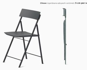 Sedia pieghevole richiudibile LEI con struttura Alluminio verniciata . chiusa ingombra solo 5 cm seduta e schienale in plastica Colore Grigio Ardesia