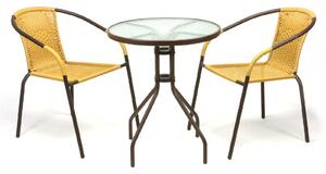 Set da bistrot 3 pezzi VCM | set da balcone | tavolo da giardino: 60 cm, altezza: 72 cm | set di sedute con tavolo in vetro | sedia da bistrot in poly rattan