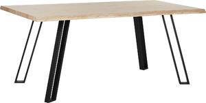 BELIANI - Tavolo da pranzo, colore marrone con dettagli neri, 90 x 180 cm. Piano in MDF, gambe in metallo con finitura a polvere, impiallacciatura opaca, forma rettangolare, design moderno