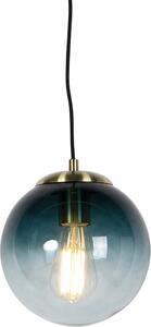 QAZQA - Lampada a sospensione Art Déco I Lampada a sospensione I Lampada a sospensione in ottone con vetro blu oceano 20 cm - Pallon I Soggiorno I Camera da letto - Sferica I Sferica I Allungata - LED adatto E27