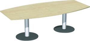 Tavolo da conferenza, LxPxA 2400x800/1200x720 mm, forma a botte, colore del piano acero, colonna argento, base a disco antracite