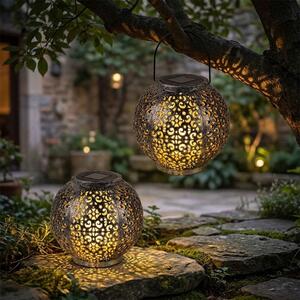 Lampada solare a LED, 3 luci, in plastica, lampada a sospensione, H 17 cm