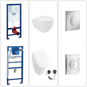 BB INFINITY WC sospeso senza bordo con orinatoio Villeroy & Boch Subway con accessori Grohe, cromo opaco