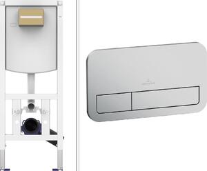 VILLEROY & BOCH Set elemento a parete con placca di comando, cromo opaco, cassetta di scarico incassata, tecnologia a doppio flusso