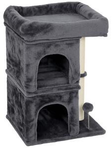 PawHut Tiragraffi piccolo, albero per gatti alto 66 cm con 2 cucce e pallina, grigio scuro