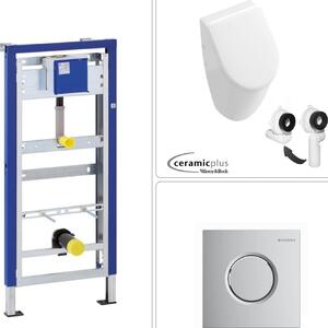 Orinatoio VILLEROY & BOCH SUBWAY con rivestimento CeramicPlus + coperchio SoftClose e telaio da parete GEBERIT + piastra di risciacquo, cromo opaco