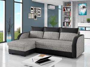 MIRJAN24 Divano angolare Korto, elegante divano ad angolo imbottito con contenitore a cassettiera e funzione letto, divano angolare del produttore, cuscini, soggiorno (tessuto Soft 011 + tessuto Lawa 05)