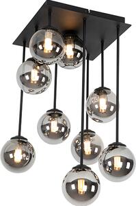 QAZQA - Casa di campagna I Plafoniera moderna vintage I Lampada da soffitto I Lampada I Luce nera a 9 luci con vetro fumé - Atene I Camera da letto - Rotonda - LED adatto G9
