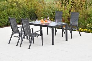 Set di mobili da giardino Merxx Siros, 5 pezzi, 4 poltrone regolabili tramite molla a gas, tavolo allungabile 150 (210) x 90 cm - Alluminio