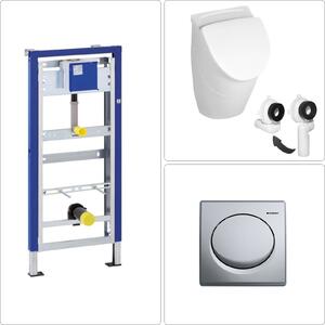 Orinatoio in Vetroceramica VILLEROY & BOCH O.NOVO con coperchio, telaio pre-murale GEBERIT e piastra di risciacquo, cromo opaco