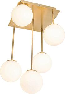 QAZQA - Plafoniera moderna I plafoniera I lampada I lampada oro I ottone con vetro opale a 5 fiamme - Atene I soggiorno I camera da letto - acciaio quadrato - LED adatto G9