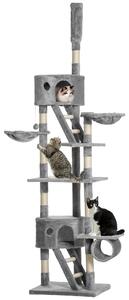 Pawhut Tiragraffi per gatti, albero da arrampicata, altezza regolabile fino al soffitto, grigio chiaro