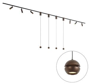 Sistema di illuminazione a binario moderno con 6 faretti e 4 luci a sospensione Easylift bronzo scuro monofase - Slimline Uzzy Tira