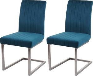 Set da 2 sedie a sbalzo MCW-L14, sedia per ospiti e sala conferenze, velluto e acciaio inossidabile spazzolato ~ blu turchese