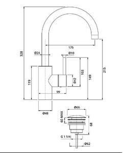 Herzbach DEEP Miscelatore monocomando per lavabo L-Size con maniglia laterale e scarico PUSH, cromato