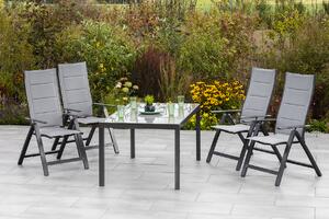 Set di mobili da giardino Merxx "Florenz" da 5 pezzi con tavolo 150 x 90 cm - Struttura in alluminio color grafite con rivestimento in tessuto grigio