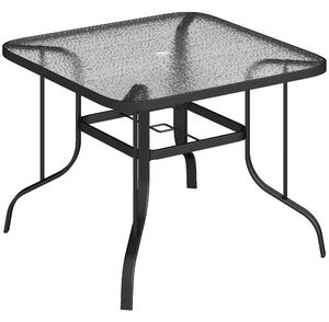 Outsunny Tavolo da Giardino Quadrato a 4 Posti con Piano in Vetro e Foro per Ombrellone Ø54 mm, Nero