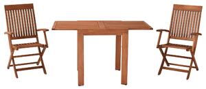 Set di mobili da giardino Merxx Comodoro 3 pezzi, 2 poltrone pieghevoli, 1 tavolo allungabile 65 (130) x 70 cm - Eucalipto
