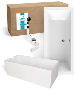 Set completo vasca da bagno Calmwaters® 170x75 cm Modern Select, vasca da bagno in acrilico con supporto e gruppo di scarico eccentrico, vasca da bagno sagomata per due persone, vasca da bagno rettangolare 170 x 75, bianca, 99000157