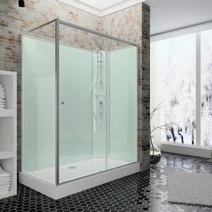 Box doccia completo Schulte 120x90 cm modello Ibiza con porta scorrevole e vetro di sicurezza temperato da 5 mm, pannello posteriore verde chiaro, profilo color alluminio naturale