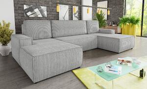Divano letto Totti - Divano a U, divano letto con contenitore, divano letto, divano grande, tessuto in velluto a coste, soggiorno (grigio (Poso 110))