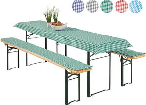 Heimtexland ® Set di 3 coperture per set da birreria 2x imbottitura per panca da birreria 1x tovaglia a quadretti Vichy Decorazione da tavolo da giardino tipo 331 verde Dimensioni tavolo 70x220 cm