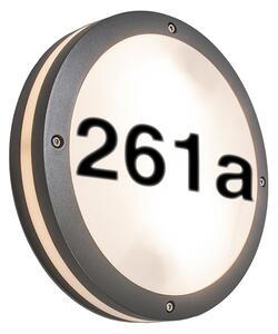 Lampada da parete antracite con numero civico IP54 Glow