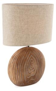 Lampada da tavolo con base in Vetroceramica effetto legno e paralume in tessuto di lino beige alta 53 cm