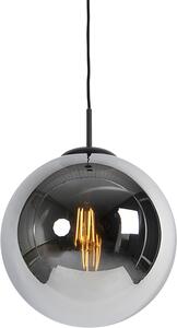 QAZQA - Art Déco Lampada a sospensione Art Déco I Lampada a sospensione I Lampada a sospensione nera con vetro fumé 30 cm - Pallon I Soggiorno I Camera da letto - Sfera I Sferica I Allungata - Adatta a LED E27