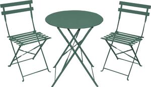 Set bistrot 3 pezzi in metallo con tavolo e sedie pieghevoli verdi