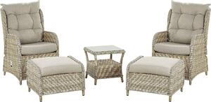 BELIANI Set di poltrone da esterno per 2 persone in rattan artificiale beige struttura in alluminio schienale regolabile cuscini in poliestere tavolo in vetro temperato