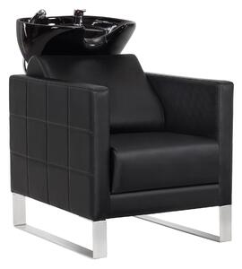 Sedia con lavabo e base in acciaio inox, lavabo in Vetroceramica regolabile, lavabo 8611 (nero/cuoio artificiale)