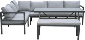 Set da salotto da giardino "Maia", in alluminio, colore grigio, per 8 persone