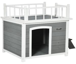 PawHut: cuccia per cani con balcone, casetta rialzata per piccoli animali con scaletta e finestra