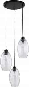 Lampada da soffitto 3xE27 120cm nera con 3 paralumi trasparenti