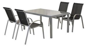 Set di mobili da giardino Merxx Amalfi nero 5 pezzi, 4 sedie impilabili, 1 tavolo 150 x 90 cm - alluminio/tessuto