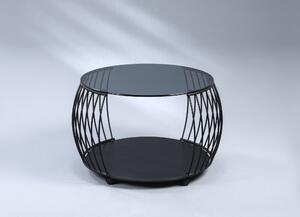Tavolino Shanghai 1 in nero - MDF/vetro di sicurezza - D=60 cm, H= 45,5 cm