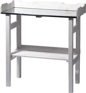 Dobar Tavolo da giardinaggio moderno bianco in robusto legno di pino trattato, ripiano in zinco, 78 x 38 x 84 cm
