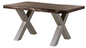 MASSIVMOEBEL24 | Tavolo da pranzo in legno acacia - laccato marrone / ferro X - argento mat 140x90x77 FREEFORM 5
