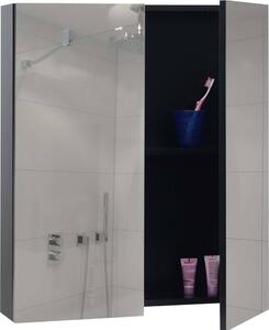 Specchiera HWC-B19b, pensile per bagno, 2 ripiani ® lucido 70x60x16cm ~ nero