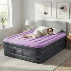 Materasso gonfiabile FCH con pompa integrata, 203 x 153 x 45 cm. Materasso gonfiabile con superficie morbida e spessa, Materasso gonfiabile, Viola