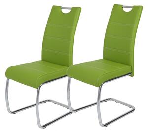 Hela Tische, set di 2 sedie per sala da pranzo a sbalzo Flora - rivestimento in Pelle finta verde - struttura in metallo a tubo tondo cromato - portata 120 kg - schienale con maniglia