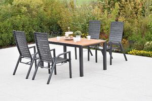 Set di mobili da giardino Merxx Siros, 5 pezzi: 4 poltrone regolabili tramite molla a gas, tavolo 150 x 90 cm - Acacia/Alluminio
